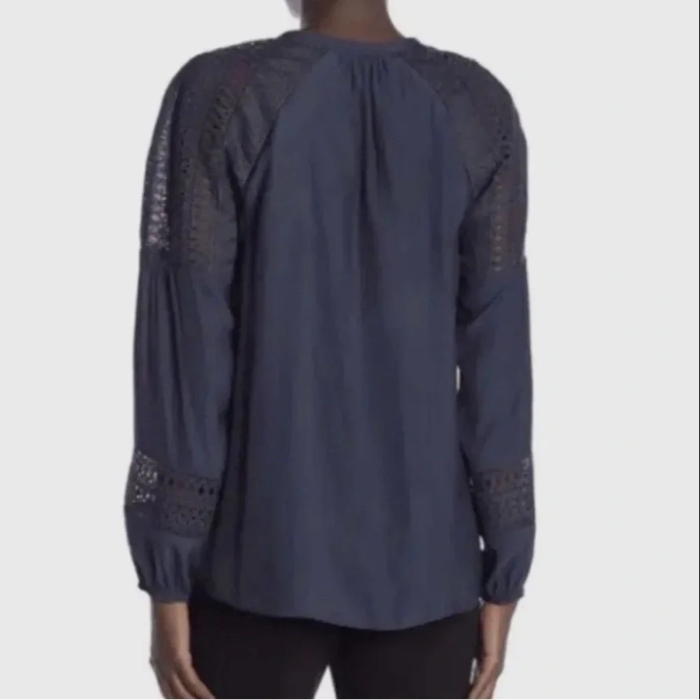 Ramy Brook Winnie Navy Blouse Crochet Trim Sz Small